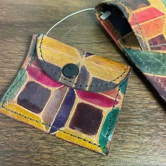 Mediterranean trading co geometric leather wallet and coin pouch two piece set - Picture 4 of 11